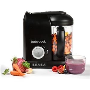 BÉABA - Babycook Solo, Cuocipappa Omogeneizzatore, Cottura a Vapore, Robot per Pappe 4 in 1 : Mixer + Cottura, Neonato e Bambino, Made in France, Nero