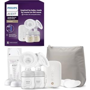 Philips Avent Double Electric Breast Pump, tiralatte di qualità ospedaliera con motore ricaricabile, movimento ispirato alla naturale suzione del bambino, borsa da viaggio, modello SCF398/31