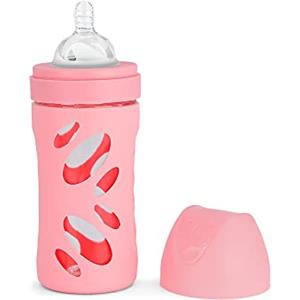 Twistshake Biberon in Vetro con Tettarella Rotonda con Silicone Sistema Anti-Coliche Flusso Medio, Latte Bottiglia di Bevanda per L'Alimentazione con Apertura Ampia, 260 ml, 2 + Mesi, Rosa Pastello