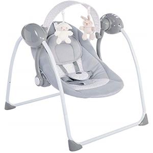 Chicco Relax&Play Altalena Elettrica Neonato da 0 Mesi a 9 Kg, Sdraietta Regolabile e Dondolo Automatico in 5 Velocità, Barra Giochi con 12 Melodie, 2 Peluches Rimovibili, Chiusura Compatta, Grigio