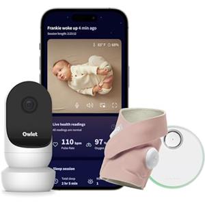 Owlet Dream Duo 2 - Baby Monitor Intelligente: Dream Sock e Owlet Cam 2 - Monitoraggio in tempo reale dei parametri vitali e visualizzazione video HD - Rosa Antico