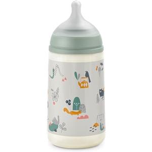 Suavinex Biberon 270 ml, Biberon con Tettarella Simmetrica in Silicone SX Pro, con Valvola Anticolica, Biberon con Tettarella Flusso Medio, M, per Bambini +3 Mesi, Walk in the Park Verde