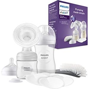 Philips Avent Set regalo con tiralatte manuale - Tiralatte singolo, biberon da 260 ml e 125 ml, senza BPA, 4 coppette assorbilatte monouso (modello SCD430/60)