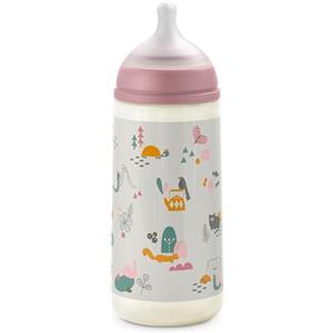 Suavinex Biberon 360 ml, Biberon con Tettarella Simmetrica in Silicone SX Pro, con Valvola Anticolica, Biberon con Tettarella Flusso Denso, L, per Bambini +3 Mesi, Walk in the Park Rosa