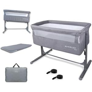 Mobiclinic® Kids, Culla da Affiancare, 2 in 1, Moon, Cinghie di Fissaggio al Letto, Regolabile in 5 Altezze, Borsa da Trasporto, Ruote, Rete Traspirante, Angolo Regolabile, Base Imbottita (Grigio)