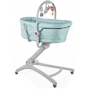 Chicco Baby Hug 4 in 1 Sdraietta Neonati Rialzata 0 Mesi - 15 kg, Culla Neonato, Seggiolone Pappa e Sedia da Tavolo, con Barra Gioco, Schienale Reclinabile, Altezza Regolabile e 4 Ruote - Azzurro