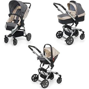 Foppapedretti Trio Supertres I-Size, Sistema Modulare Combinato per Bambini, Navicella Passeggino e Seggiolino auto I-Size, Maniglione e Poggiagambe Regolabili, conforme ECE R129, Silver