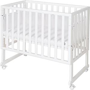 roba Lettino Co-sleeping safe asleep 3 in 1, 45 x 90 cm, Altezza Regolabile, Design Sternenzauber Gris, Set Completto con Culla, Inserto, Barriera in Tessuto e Ruote con Freni, Legno Laccato Bianco