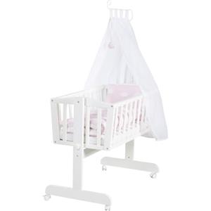 roba Culla e lettino Kleine Wolke - Design a Nuvola - 40 x 90 cm - in Legno - Set da Letto Completo di Chiusura e Arredo Tessile - Bianco/Rosa