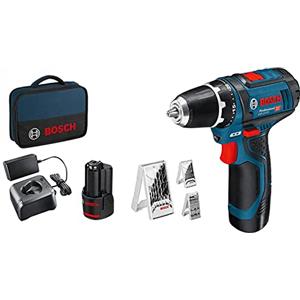 Bosch Professional Sistema 12V Trapano Avvitatore GSR 12V-15, Incl. Batteria 2x2.0 + Caricabatterie, Set Accessori 39 Pz., In Borsa, Amazon Exclusive Set