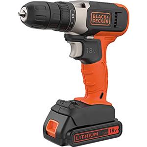 BLACK+DECKER, TRAPANO AVVITATORE 18V LITIO COMPATTO&LEGGERO 1 BATTERIA In dotazione: 1 batteria al Litio 18V - 1.5Ah; caricabatterie per ricarica in 3-5 ore.BCD001C1-QW