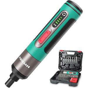 HYCHIKA BETTER TOOLS FOR BETTER LIFE Cacciavite Elettrico, HYCHIKA Avvitatore Elettrico 3.6V, 2.0 Ah, 4 Velocità Variabili, 56 Accessori, Design con Impugnatura Triangolare, Luce a LED, Caricatore Cavo USB