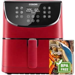 COSORI Friggitrice ad Aria 5,5 Litri, Air Fryer, 1700W, 13 Funzioni, 85% Meno Olio, 75-205°C, Fino al 50% Più Veloce del Forno, 100 Ricette Italiane, Display Digitale, CP158 Rossa