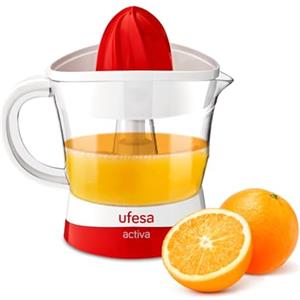 Ufesa EX4936 Spremiagrumi Elettrico per agrumi con 2 Coni per Frutta di Diverse Dimensioni, 25 W, 0.7 Litri, BPA Free, plastica, Colore Bianco/Rosso