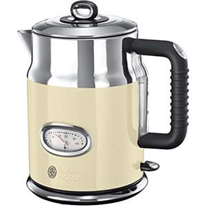 Russell Hobbs Bollitore Elettrico - 1,7 L, 2400 W - Acciaio Inox Color Crema Lucido; Ebollizione Rapida; Display Temperatura Dell'Acqua, Indicatore Livello Dell'Acqua, Bollitore Retro 21672-70