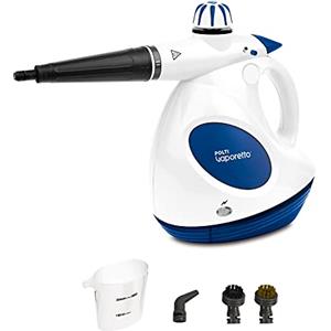 Polti Vaporetto First, Pistola a Vapore con Caldaia e Tappo di Sicurezza, Caldaia ad Alta Pressione Fino a 3 Bar, Potenza 1000 W, 5 Accessori Inclusi, Bianco e Blu