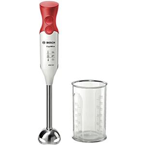 Bosch MSM64110 Frullatore a immersione ErgoMixx, 450W, Impugnatura ergonomica, Facile da usare e pulire, Due velocità, Bicchiere graduato, Funione Turbo, Bianco e Rosso