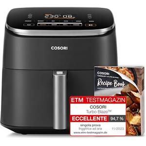 Cosori Friggitrice ad Aria Turbo Blaze 6L (1,36Kg), Air Fryer con DC Motore Tecnologia, 9 Funzioni & 5 Velocità della Ventola Automatica, 110+ Ricette & 96 Tabelle di Cottura degli Ingredienti, 1725W