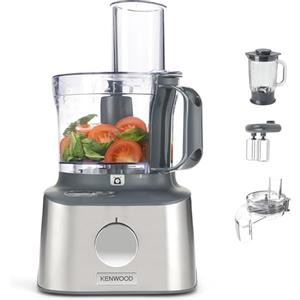 Kenwood MultiPro Compact + FDM315SS Robot da Cucina con bilancia integrata che trita, impasta, affetta, grattugia, Ciotola 1,2L, Frullatore in vetro 1.2L, 10 accessori+Express Serve, 2Vel.+Pulse, 800W