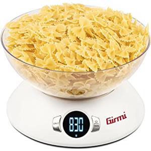 Girmi PS04 Bilancia da Cucina Elettronica, Capacità ciotola 1,8 Litri, Display Alta Luminosità, Autospegnimento, Funzione Tara, Bianco