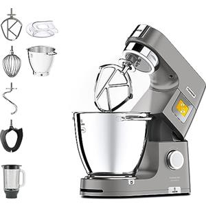 Kenwood KWL90.034SI Impastatrice Planetaria Titanium Chef Patissier XL con Ciotola EasyWarm da 7 L, Bilancia integrata, Potenza 1400W e Frullatore, Illuminazione in Ciotola, Argento