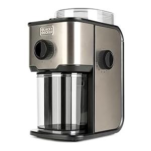 Black+Decker - Macinacaffè Elettrico BXCG151E | Serbatoio da 200g | 14 Livelli di Macinatura | Capacità per 12 Tazze | Design in Acciaio Antimpronta | Caffè Fresco e Aromatico | Coperchio Trasparente