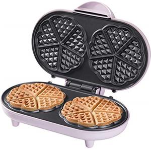 Bestron Waffle Maker, piastra per waffle doppio a forma di cuore, macchina per waffle con antiaderente & indicatoro luminso, collezione Sweet Dreams, 700 watt, colore: rosa