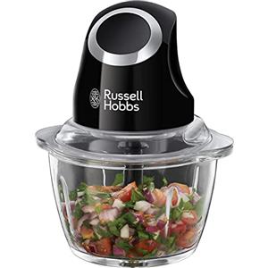 Russell Hobbs Tritatutto Da Cucina Elettrico Mini Nero - Contenitore in Vetro con Coperchio - 500ml, Tritatutto per Verdure, Mixer, Tritatutto Elettrico per Verdure, Frutta e Carne, 24662-56