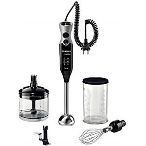 Bosch ErgoMixx Hand Blender - Frullatore a Immersione Portatile, 750 W, 12 Velocità, Lama a 4 Ali, Bicchiere Graduato, Mini Tritatutto, Frusta e Lame Tritaghiaccio in Acciaio Inox