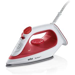 Braun TexStyle 1 SI 1019, Ferro da stiro a Vapore, Rivestimento Antiaderente, Termostato, 25g/min in modalità Turbo, Capacità Serbatoio Acqua 220ml, 1900W, Rosso/bianco