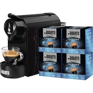 Bialetti Gioia, Macchina Caffè Espresso per Capsule in Alluminio, Incluse 64 Capsule, Fulziona Esclusivamente con Capsule, Nero