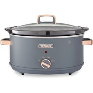 Tower T16043GRY Slow Cooker Cavaletto da 6,5 Litri con 3 Impostazioni di Calore, Manici Cool Touch, Elettrodomestici Cucina, Grigio e Oro Rosa