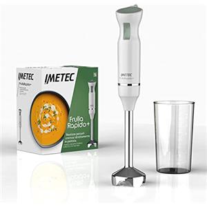 Imetec FrullaRapido+, Frullatore a Immersione, Gambo XL in Acciaio, Lame in Acciaio Inox, Funzionamento a Impulsi, Bicchiere graduato da 700 ml BPA Free, 800 W