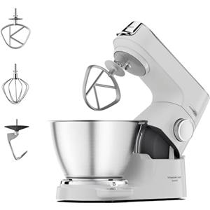 Kenwood Titanium Chef Baker KVC65.001WH, Impastatrice Planetaria con Bilancia Integrata, Frusta K, Gancio per Impastare, Frusta a Filo, Ciotola da 5 L, Potenza 1200 W, Bianco