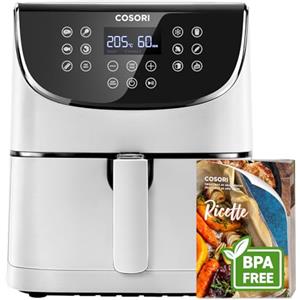 COSORI Friggitrice ad Aria 5,5 Litri, Air Fryer, 1700W, 13 Funzioni, 85% Meno Olio, 75-205°C, Fino al 50% Più Veloce del Forno, 100 Ricette Italiane, Display Digitale, CP158 Bianco