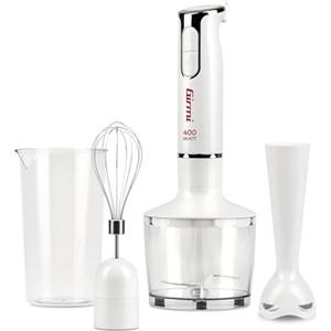 Girmi MX17 Mixer ad immersione con Kit, 3 in 1 frullatore-mixer-frusta, 400 W, Motore DC, 2 Velocità, Lame INOX, Misurino da 700cc incluso, Bianco