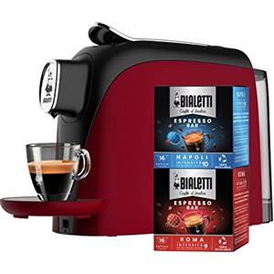 Bialetti Mignon, Macchina Caffè Espresso Incluse 32 Capsule, Funziona esclusivamente con Capsule Bialetti, Rosso