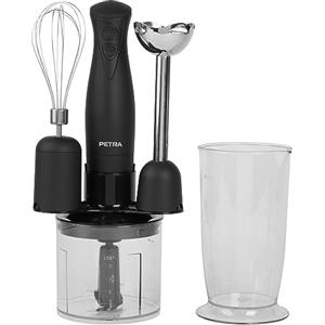 Petra PT2827BMBLKVDE Frullatore 3 in 1 - Frullatore a Immersione Portatile, 350W, 2 Velocità, Lama a 4 Ali, 700ml Bicchiere Graduato, 500ml Mini Tritatutto, Accessorio per Puré, Frusta in Acciaio Inox