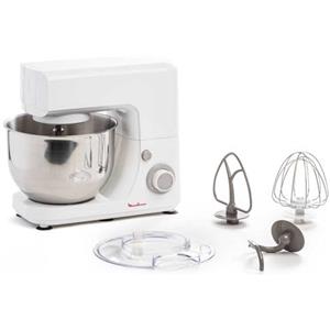 Moulinex QA1501 Masterchef Essential Impastatrice Planetaria, 800 W, 4.8 Litri, Robot da Cucina in Acciaio Inox a 6 Velocità, Impastatrice per Pizza, Macchina per il Pane e per Dolci, Bianco