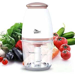 Uten Tritatutto da Cucina Elettrico 300 W, Vasca in vetro 700 ml, Sistema Mixer a 4 lame, Operazione Con Una Sola Mano, Per Carne Verdura Frutta