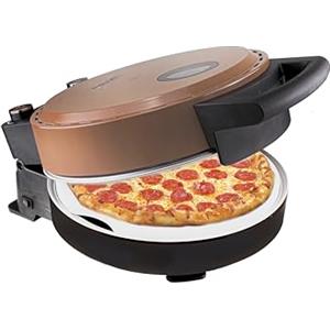 Bestron Forno per pizza croccante in 5 - 10 minuti, forno elettrico per pizza con temperatura massima fino a 320 °C, con pietra refrattaria e 2 grandi spatole in legno, collezione di rame, colore: