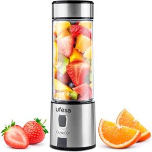 Ufesa Onyx Go!, Bottiglia Frullatore Portatile, Tritatutto Multifunzione, Blender Smoothie, 400 ml, Ricarica USB, Tappo Sport, 24x7,5x7,5 cm