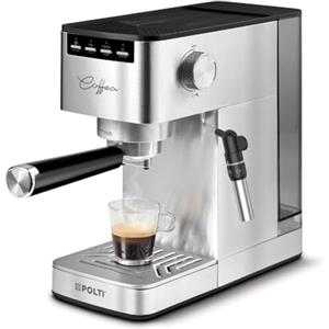 Polti Coffea P10S, Macchina Manuale per Caffè Espresso e Cappuccino, Compatibile con Caffè Macinato e Cialde E.S.E. 44 mm, Montalatte, Serbatoio Removibile da 1,3L, Argento