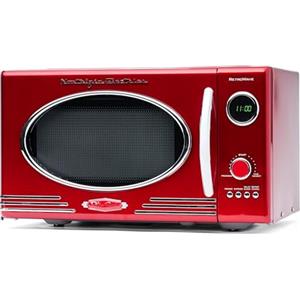 Nostalgia Microonde Retro da Banco Potenza 800 Watt 25,4L 12 Impostazioni di Cottura Preimpostate Orologio Digitale Elettrodomestici Cucina Rosso