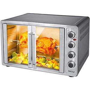 Bakaji Forno Fornetto Elettrico Ventilato 55 Lt Potenza 2200W con Doppia Porta Luce Interna 4 Selezioni di Cottura Temperatura Regolabile Timer Girarrosto e Accessori