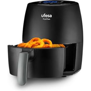 Ufesa Fry4two Friggitrice Aria 2 litri, 6 Programmi, 1200W, Timer, Temperatura 80ºC - 200ºC, BPA Free, Vaschetta e Vassoio Antiaderenti, Corpo/maniglia Cold Touch, Nero