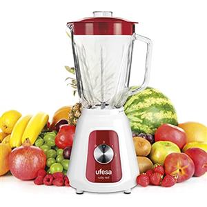 Ufesa BS4717 RUBY RED Frullatore da tavolo, 500 W di potenza, Caraffa in vetro da 1,5 L, Coperchio con chiusura ermetica, 2 velocità + Pulse, 4 lame in acciaio inox