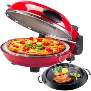 Avilia Forno Pizza Elettrico Pizza Maker 1200W con Timer Regolabile e Manici Termoisolanti, Temperatura massima 356 °, in Omaggio padella Grill per Cottura di Carne e Verdure