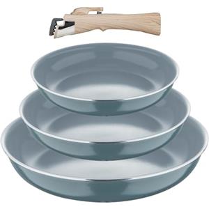 BERGNER CLICK&COOK - Set 4 padelle (18+20+24 cm) con manico staccabile - Alluminio riciclato pressato - Rivestimento PPG Fusion - Compatibile con l'induzione - Verde