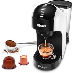 UFESA Bellagio, Macchina Caffè Espresso Capsule Nespresso, Dolce Gusto o Caffè Macinato, Pannello Digitale Tattile con 7 livelli, Serbatoio 1 L, 1400 W, Esclusiva Amazon